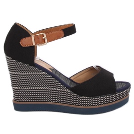 Sandalias negras con cuña 9079 Negro Sandalias negras con cuña 9079 Negro