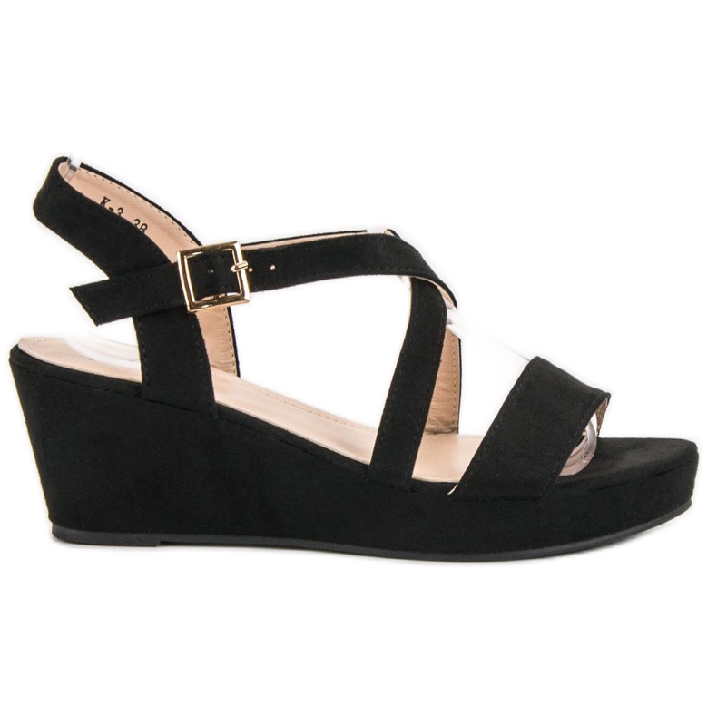 Sandalias de cuña de ante negro Sandalias de cuña de ante negro