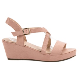 Sandalias de cuña de ante rosado Sandalias de cuña de ante rosado