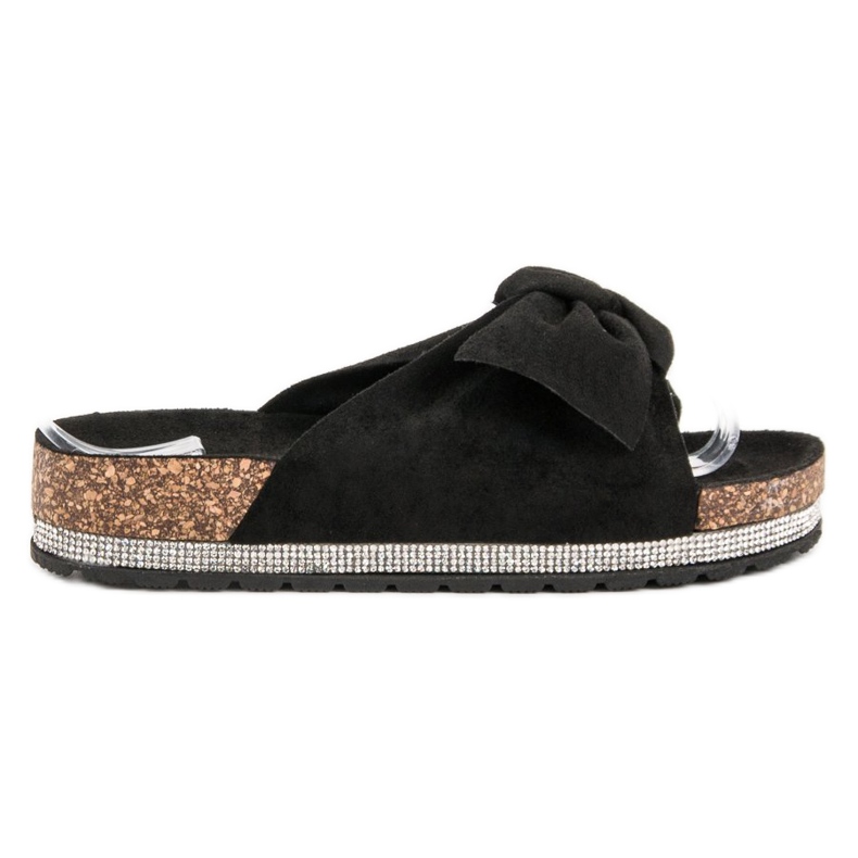 Anesia Paris Pantuflas de Ante con Cristales negro