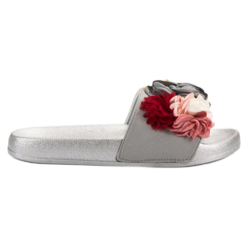 SHELOVET Pantuflas Plateadas Con Flores gris