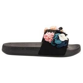 SHELOVET Pantuflas Negras Con Flores negro