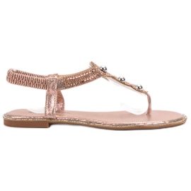 SHELOVET Sandalias con adornos de oro rosa rosado