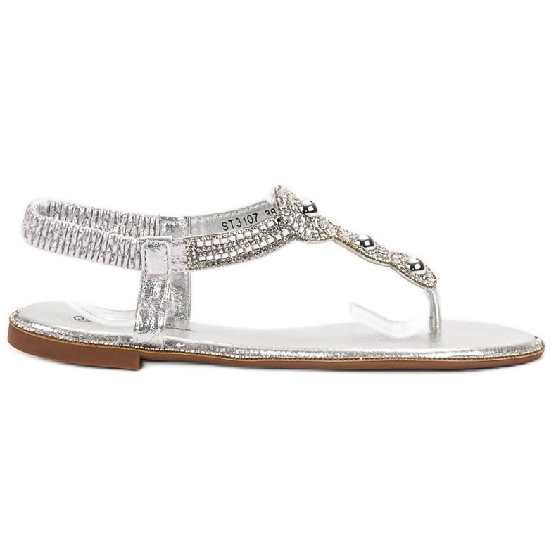 SHELOVET Sandalias plateadas con adornos gris