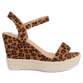Sandalias en el tacón de cuña leopardo JS-2952 Leopardo marrón