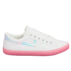 Zapatillas de mujer blancas y rosas B0-08 WHITE / PEACH blanco