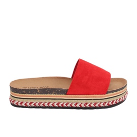Rojo LS-117 Pantuflas rojas de suela alta