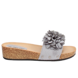 Grey S63 Pantuflas grises con flores