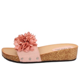 Pink S63 Pantuflas rosas con flores rosado