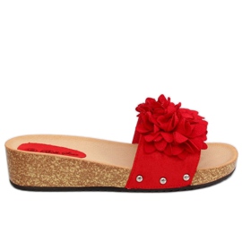 Red S63 Chanclas rojas con flores rojo