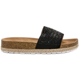 Seastar Pantuflas Negras Con Circonita negro