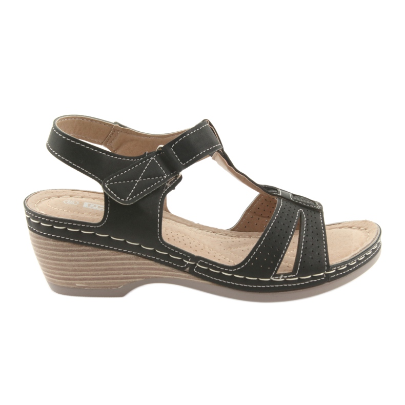 DK Sandalias de mujer Inserto de cuero negro DK Sandalias de mujer Inserto de cuero negro