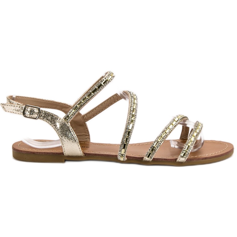 L. Lux. Shoes Sandalias Planas Con Circonita amarillo