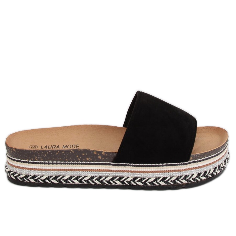 Negro LS-117 Pantuflas negras de suela alta