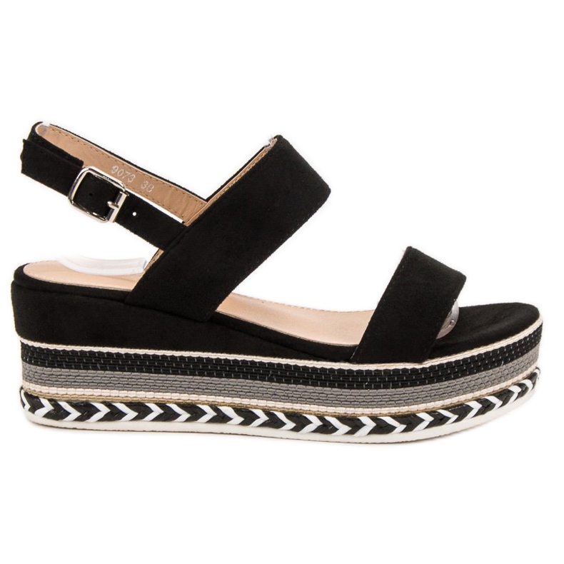Primavera Sandalias de cuña boho negro Primavera Sandalias de cuña boho negro