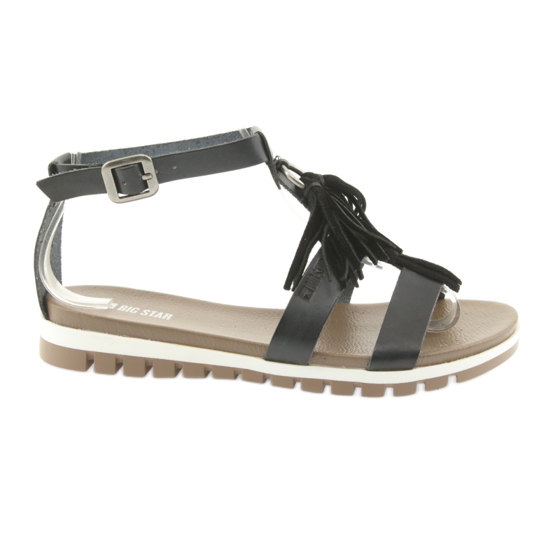 Big Star Boho 274956 sandalias de cuero para mujeres con flecos negro