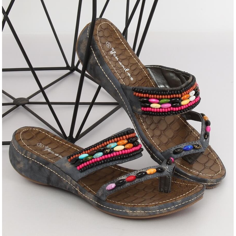 Chanclas con cuentas negro A123 Negro