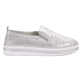 Goodin Slipons de cuero plateados gris