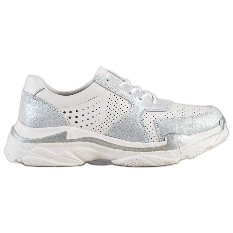 Goodin Zapatillas de cuero con purpurina blanco
