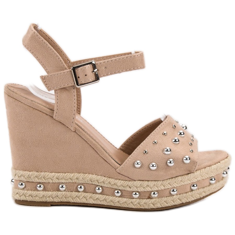 SHELOVET Sandalias con diamantes de imitación marrón