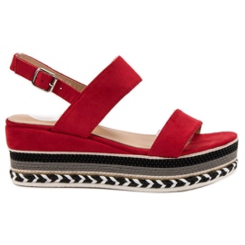 Primavera Sandalias de cuña boho rojo