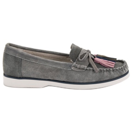 Filippo Mocasines de piel con flecos gris