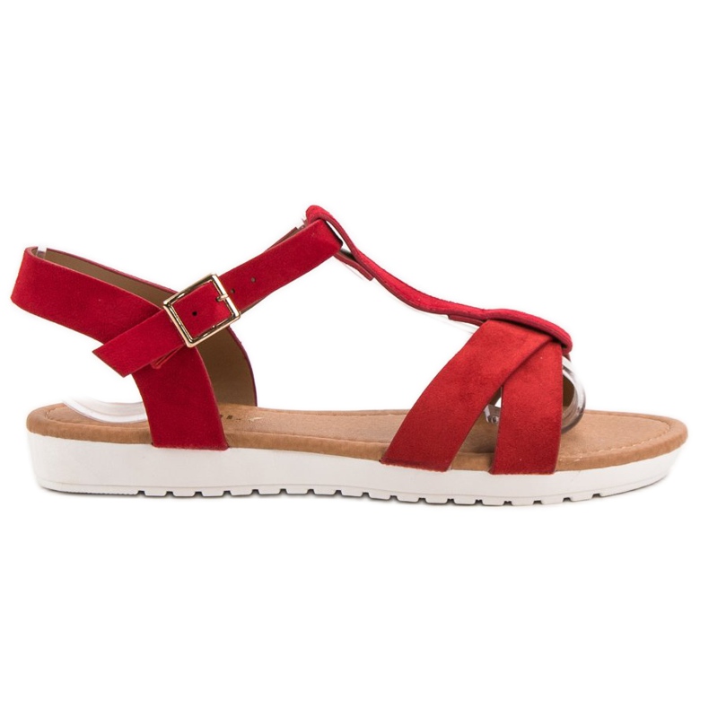 EXQUILY Sandalias clásicas de ante rojo
