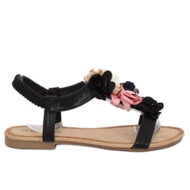 Sandalias negras con flores 218-174 Negro