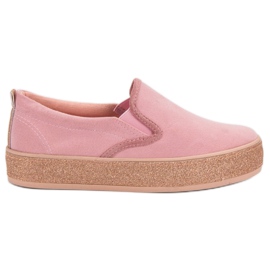 SHELOVET Slipons con suela de purpurina rosa
