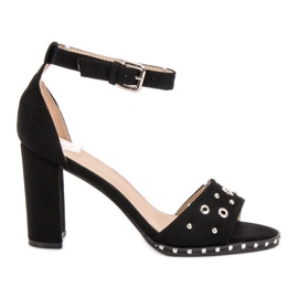 SHELOVET Sandalias con diamantes de imitación negro