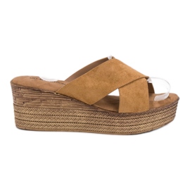 SHELOVET Sandalias de cuña camel marrón