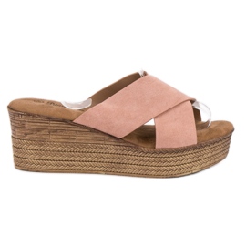 SHELOVET Pantuflas de cuña en polvo rosado