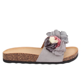Pantuflas grises con flores 218-170 Gris violeta