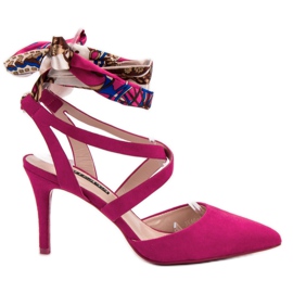 Milaya Stilettos atados con una cinta rosado