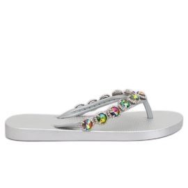 Elegantes chanclas con piedras plateadas JH69 Silver gris