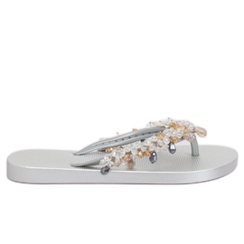 Chanclas plateadas con cuentas plateadas JH68 Silver gris