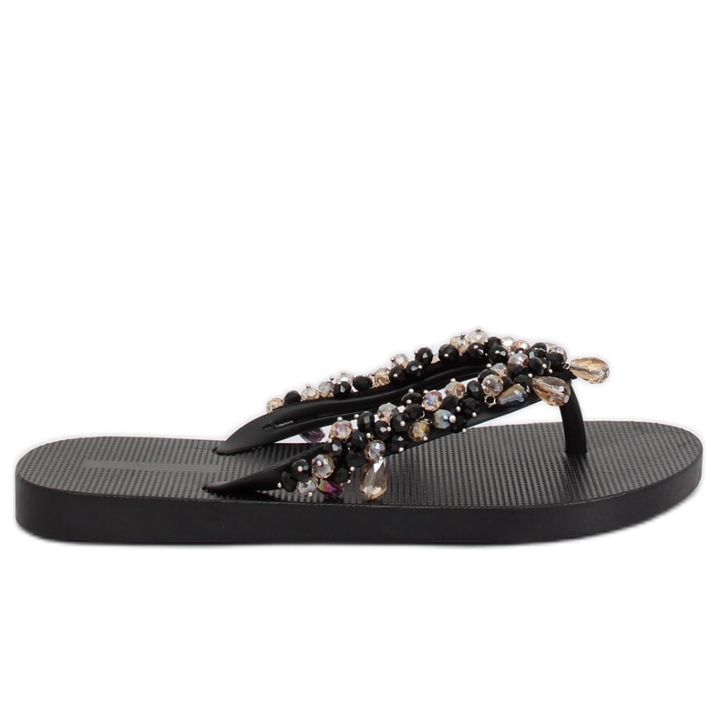 Negro JH68 Chanclas negras con abalorios Negro JH68 Chanclas negras con abalorios