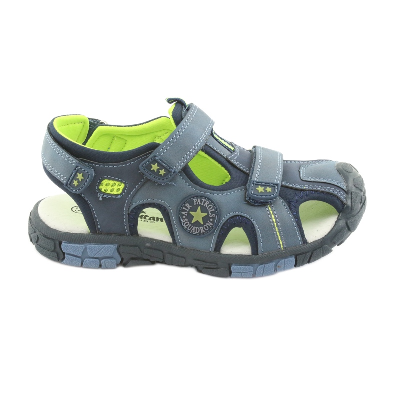 American Club Sandalias para niños con aplicación de cuero americano DR02 azul marino azul verde