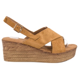 Primavera Sandalias de cuña camel marrón Primavera Sandalias de cuña camel marrón