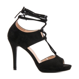 SHELOVET Tacones de punta abierta atados negro