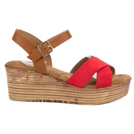 Primavera Sandalias de cuña marrón rojo