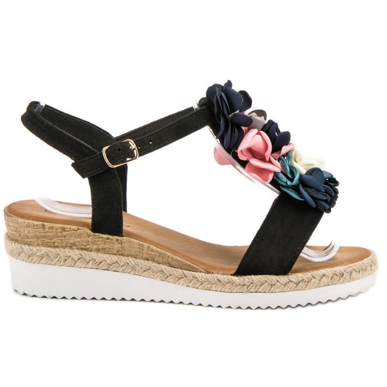 SHELOVET Sandalias de Ante con Flores negro