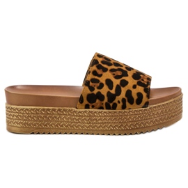 Queen Vivi Pantuflas con estampado de leopardo marrón