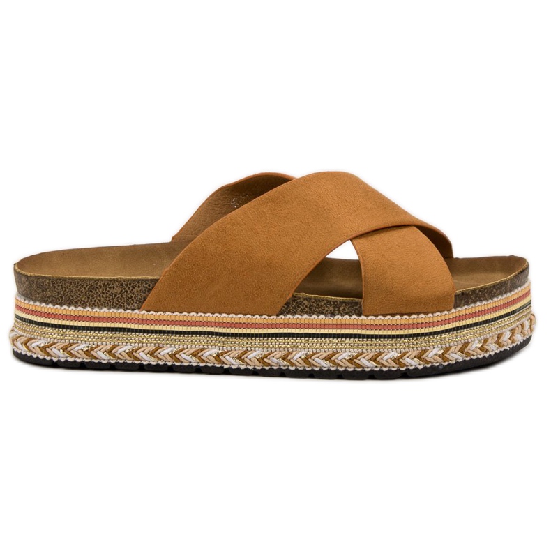 SHELOVET Pantuflas boho camel marrón SHELOVET Pantuflas boho camel marrón