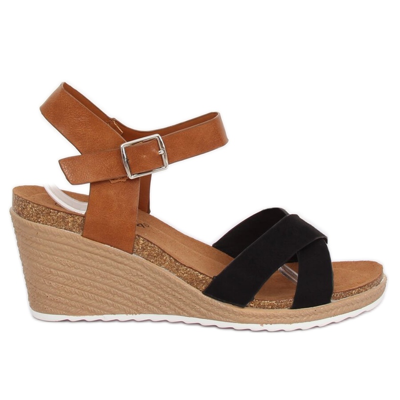 Black Sandalias de cuña F-18 Black marrón negro