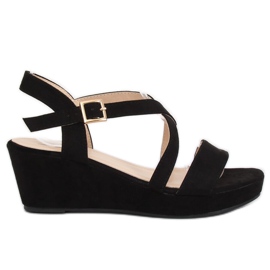 Sandalias negras con tacón de cuña baja K-3 Negro