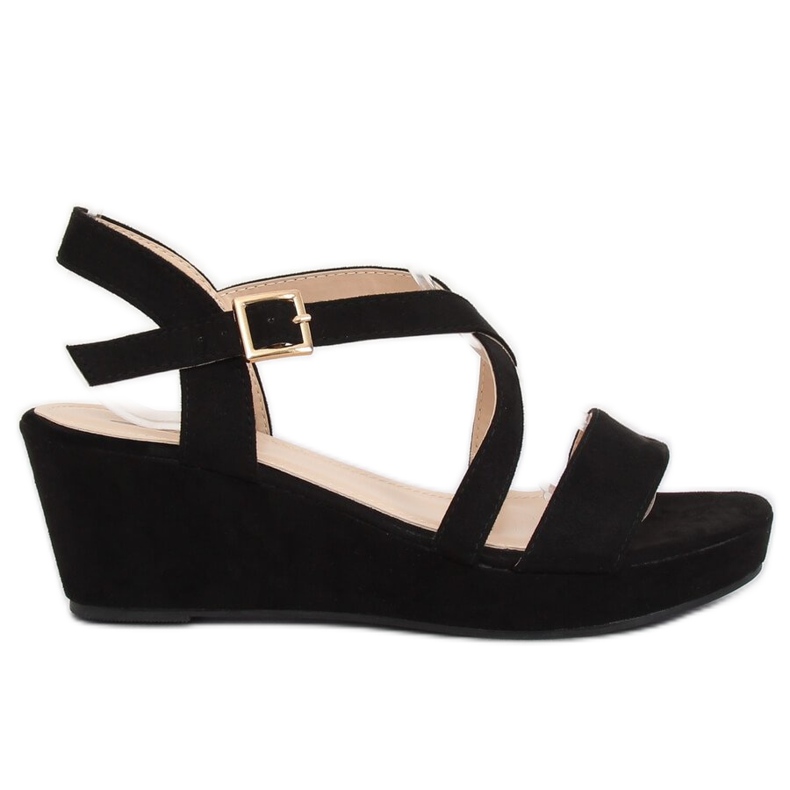 Sandalias negras con tacón de cuña baja K-3 Negro
