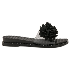 Anesia Paris Pantuflas de Goma con Flores negro