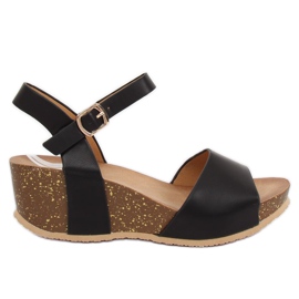 Sandalias negras con cuña 1052 Negro