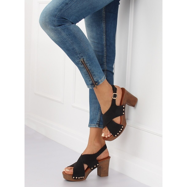 Sandalias negras ala zuecos negro D-131 Black II-GAT